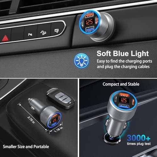 Car Charger USB C, 65W Multi Port Dual 12V Cigarette Lighter USB Car Charger Adapter with Voltage Display PD/QC 3.0 Super Fast Charge Car Phone Charger for iPhone 17 16 15 14 13 12 Pro Max Plus(Gray) — view 4