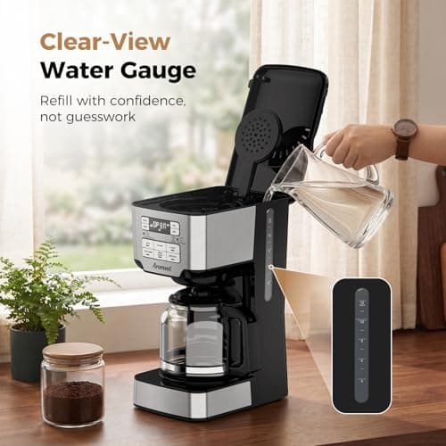Aromvel 12-Cup Drip Coffee Maker Programmable, Coffee Machine with Glass Carafe, Adjustable Brew Strength, 24-Hour Delay Brew & 4-Hour Keep Warm, 1-4 Cup/Classic/Rich Coffee Brewer for Home Office — view 5