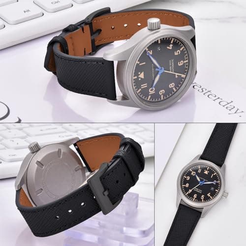 JWNSPA Top Grain Leather Watch Band - Quick Release Brushed Buckle Replacement Strap for Men - Choice of Width -18mm 19mm 20mm 21mm 22mm 23mm 24mm (24mm, Black & Black Buckle) — view 3