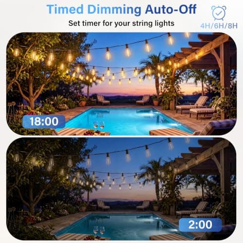 Guhope 54 FT Outdoor String Lights with Remote, Dimmable ST38 Edison LED Patio Lights, 3 Lighting Modes & 3 Timer, IP45 Waterproof String Lights for Outside Backyard Garden Porch Party Decor — view 4