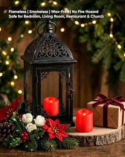 Homemory 24Pack Red Flickering Flameless Votive Candles, 200+Hour Electric Fake Candles, Battery Operated LED Tealight for Wedding, Outdoor, Table, Festival (Warm White,Battery Included) — view 3