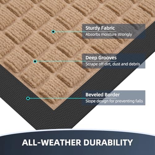 WELDUN Front Door Mat Outside Entrance, Heavy Duty Waterproof Doormat for Indoor/Outdoor, Dirt Trapper with Non-Slip Rubber Backing, Low Profile Easy Clean, Stain & Fade Resistant 29.5"x17", Beige — view 2