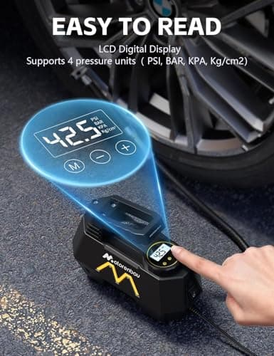 Tire Inflator Portable Air Compressor, 9.8Ft Cord-12V DC-Powered Air Pump for Car Tires, Car Accessories-Auto Fast Pump with Digital Pressure Gauge, LED Light for Car, Motorcycle Bicycle Ball Balloons — view 3
