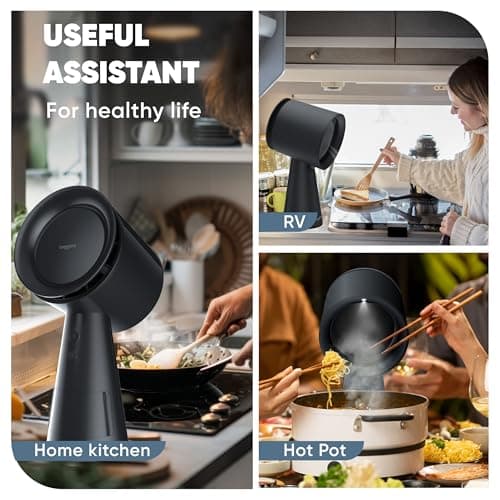 BREETEE Portable Range Hood Kitchen–5-Layer Filter Compact Desktop Exhaust Fan, Powerful 3-Speed Smoke Removal, Low Noise Countertop Range Hood, Oil Cup, for Apartments, Dorm, RV, Indoor BBQ – Black — view 3