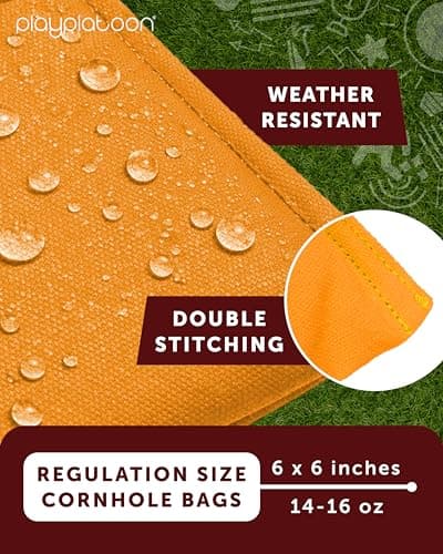 Play Platoon Weather Resistant Cornhole Bags - Set of 8 Regulation Size - Orange & Navy Blue - Durable Duck Cloth for Tossing Game, Includes Tote Bag