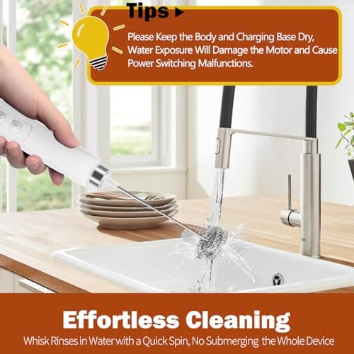 Rechargeable Milk Frother Handheld with 3 Detachable Stainless Whisks, 3 Speed Adjustable Drink Mixer, Mini Frother Wand for Coffee, Matcha, Protein Shakes, with Charging Base and Whisk Storage