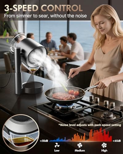 Portable Range Hood - Adjustable & 3-Speed Desktop Kitchen Exhaust Fan with Large Oil Cup & Low Noise, Detachable Filter Portable Exhaust Fan for BBQ, RV, Apartments, Dorm(Black) — view 5