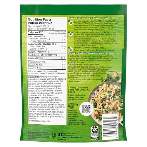 Knorr Sidekicks Pasta Side Dish for a tasty pasta dish Creamy Bacon Carbonara no artificial flavours or colours 134 g 8 count