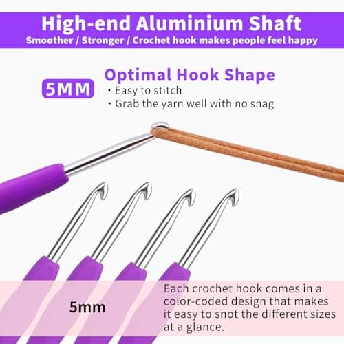 4PCS 5.0mm SizeH Crochet Hooks, Ergonomic Handle Crochet Hooks for Arthritic Hands, Smooth and Extra Long Crochet Needles for Beginners, Knitting Needles for Beginner Handmade DIY Multicolor — view 2