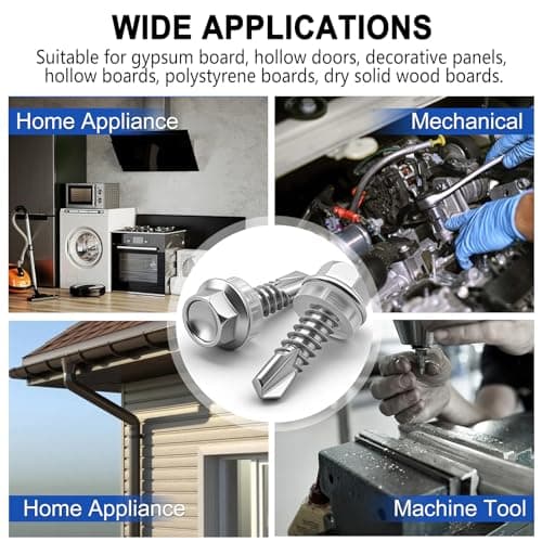 Taiss 300PCS #8#10 Self Tapping Screws for Metal,410 Stainless Steel Hex Washer Head Self Drilling Screws Assortment Kit,Tek Screw with Washer,Metal Sheet Screw for Plastic,Metal,Wood — view 5