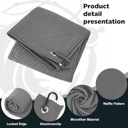 Puomue 3 Pack Microfiber Fishing Towels with Clip, 16" X 16", Waffle Pattern for Effective Cleaning of Fishing Gears or Dirty Hands, Perfect for Camping Towels and Hiking Towles (Grey, 16"X16") — view 5