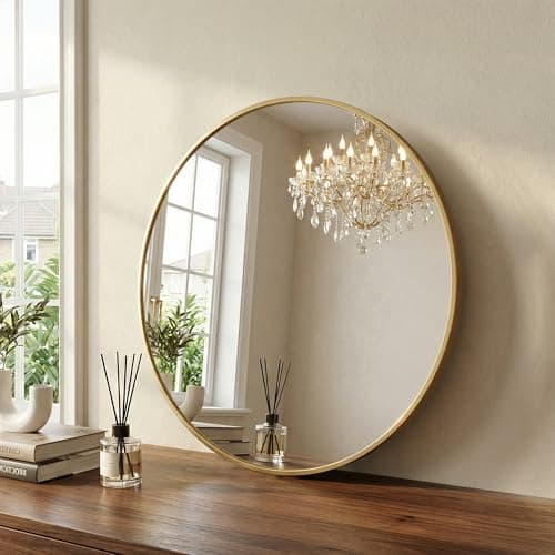 Sweetcrispy Round Bathroom Mirror for Over Sink, 24 Inch Wall Mounted Vanity Mirror with Matte Metal Frame, Decor for Bathroom, Entryway, Bedroom, Gold — view 2