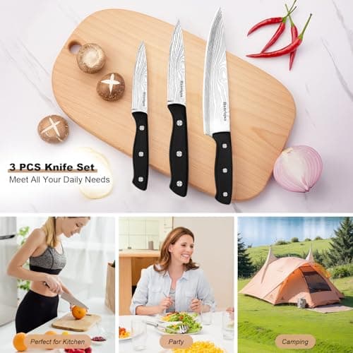 Chef Knife Set 3PCS, Kitchen Knife Set with Cover, Ultra Sharp Kitchen Knife, High-Carbon Chefs Knives with Stainless Steel 8 inch Paring Knife for Cooking, Chopping, Slicing — view 4