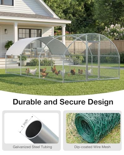 JFHID Metal Chicken Coop, 19.5 x 10 x 6.4 FT Extra Large Chicken Run Enclosure with Cover, Walk-in Chicken Pen for Outdoor Backyard and Farm, Poultry Cage Suitable for 15–20 Chickens, Dome Roof