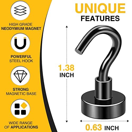 DIYMAG Magnetic Hooks 6pcs 30lbs+ Cruise Essentials 2026 Magnet Hook Black — view 3