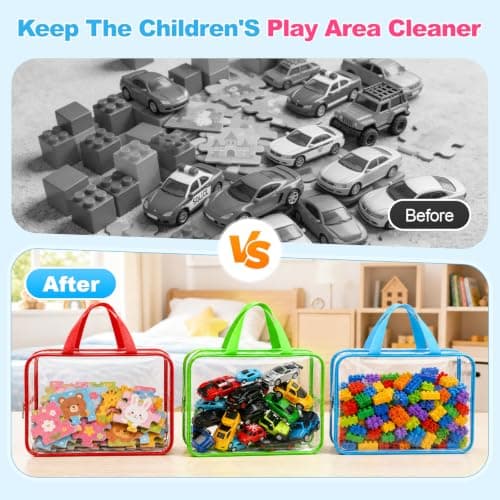 Etbndta 6 Pack Clear Toy Storage Bags with Zippers, Multi-Color Toy Organizer with Handles, Premium Plastic Toy Organizers and Storage for Building Blocks, Lego, puzzle, Crafts, Travel Essentials — view 2