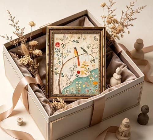 Gold Framed Vintage Plant Bird Canvas Wall Art Medieval Nature Aesthetic Flower Sparrow Painting Picture Wall Decor Colorful Birds And Flowers Poster Print Artwork for Bedroom Living Home Decoration — view 5