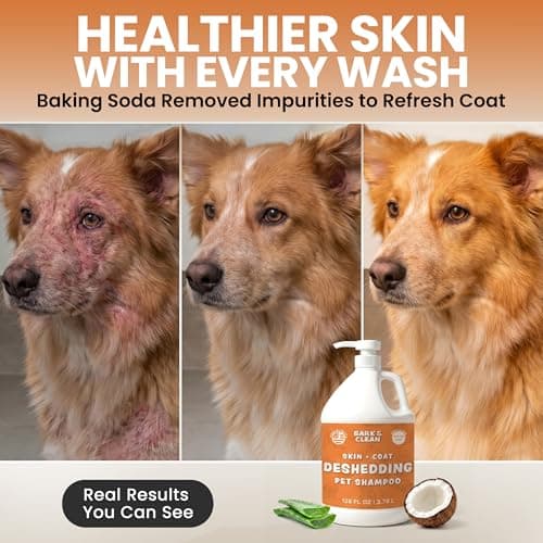 Deshedding Dog Shampoo, Gallon Sized - Skin and Coat Shedding Shampoo with Pump, 18:1 Dilution - Made with Baking Soda, Aloe, and Coconut for Buildup and Dander — view 5