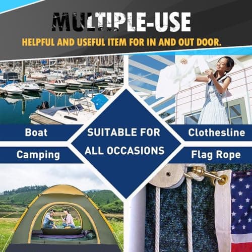 PerkHomy 150 ft 1/4 inch (7mm) Polyester Rope (Nylon - Like Durability) Poly Flag Pole Clothes Line Camping Utility Good for Tie Pull Swing Climb Knot (Black) — view 5