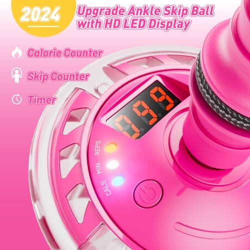 Flooyes Skip Ball for Kids, Ankle Ball Toy with Counter, Timer and Cal Calculator, Girl Birthday Gifts for Age 6 7 8 9 10+, Rechargeable Colorful Flash Wheel Jumping Balls for Girls Boys(Pink)
