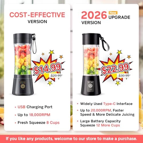 Cordless Mini Blender Make Smoothies & Shakes - Portable Blender with 380ML BPA-Free Travel Cup, USB Rechargeable, Easy to Clean, Suit in Gym/Office — view 5