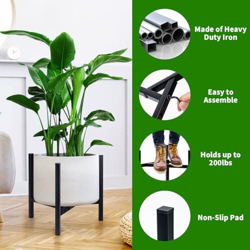 Airpark Plant Stand Indoor Adjustable, Metal Modern Plant Stands, Heavy Duty Stable Plant Pot Flower Holder Indoor Outdoor Corner, Fit 8 9 10 11 12 inch Pots, Black (Pot & Plant Not Included) — view 3