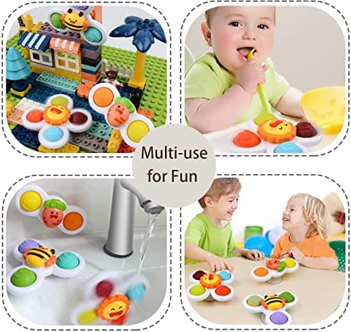 JACKEYLOVE Suction Cup Spinner Toys for Baby Toddler, Baby Bath Toys 6-12 Months, Sensory Toys for 1 2 Year Old Boys Girls(3 Pack)