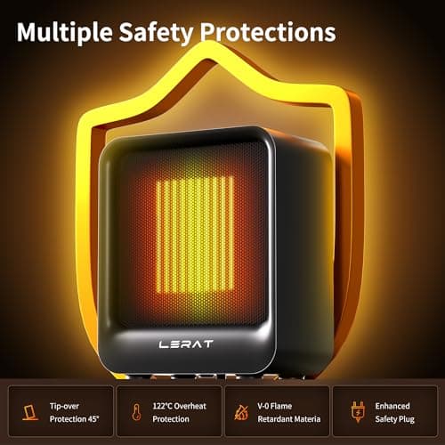 Lerat Mini Space Heater, 500W Quiet Electric Heaters for Indoor Use, Safe PTC Ceramic Desk Heater with Tip-Over & Overheat Protection, Small Portable Personal Fast Heating for Office Home Dorm Bedroom — view 2