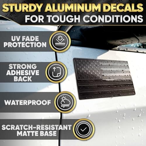 3D Embossed Aluminum Black American Flag Decal for Car – 1 Pair 5"x3" | Brushed Metal Stripes, Matte Black | UV-Proof, Rust-Free US Flag Stickers | Patriotic Decals for Truck, SUV, Motorcycle, Laptop — view 2