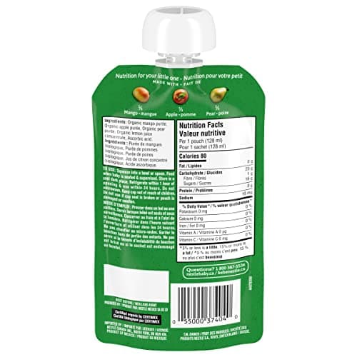 GERBER Organic PURÉE Mango Apple Pear, Baby Food, Meal, 6+ Months, 128 ml, 12 Pack, Packaging May Vary