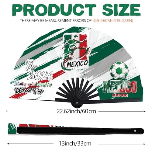 Yjiuhao 2026 World Soccer Cup Folding Fans – Soccer Game Day Essentials for Stadium Chants, Party Favors, Gifts & Accessories, Mexico Jersey Outfit for Women Men