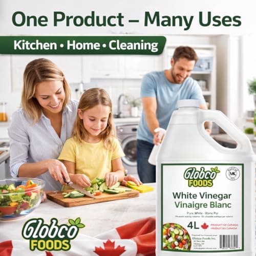 Premium Quality 4L White Vinegar – Allergen-Free & Gluten-Free - No Additives - Ideal for Cooking & Cleaning - Proudly Canadian Made by a Canadian-Owned Business – Support Local, Buy Canadian!