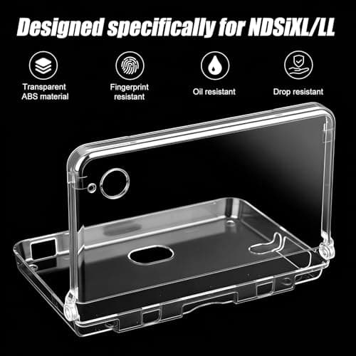 Hard Shell Clear Crystal Case Cover for NDSi XL & NDSi LL, Transparent Case Anti-Fingerprint Anti-Scratch Hard PVC Shell for Retro Game Enthusiasts or Collectors