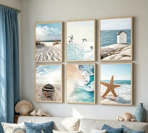 Erboinely 6 Pcs Coastal Seaside Wave Beach Poster Wall Art — view 3
