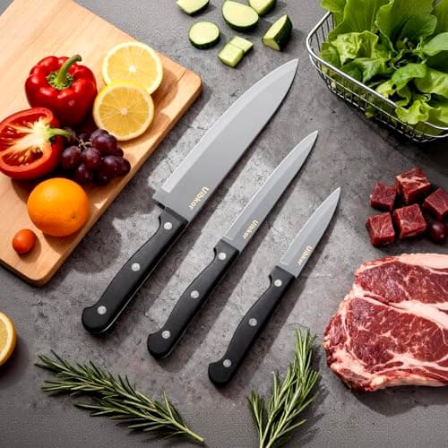 Kitchen Knife, 3-Pcs Knife Set, 8 Inch Chef Knife, 5 Inch Utility Knife, 3.5 Inch Paring Knife, Ultra Sharp Chef's Knives in High Carbon Stainless Steel, Ideal for Cooking, Chopping, Slicing and BBQ — view 4
