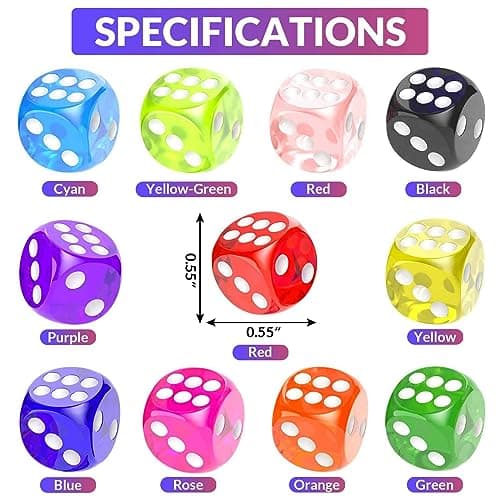 Rerdeim 110 Pieces Dice Set, Colored Game Bulk Dices, Colorful Dices, 6 Sided Dice for Classroom Teaching, Board Game, Playing, Rolling, Small Six Sided 11 Color Red, Yellow, Blue, Green and More — view 3