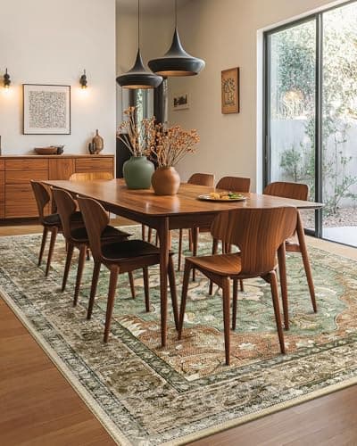 RELEANY Area Rugs 8'x10' Washable Non-Slip, Floral Vintage Distress Medallion Carpet for Living Room Bedroom Dining Room, Terracotta Burnt Orange Green — view 3