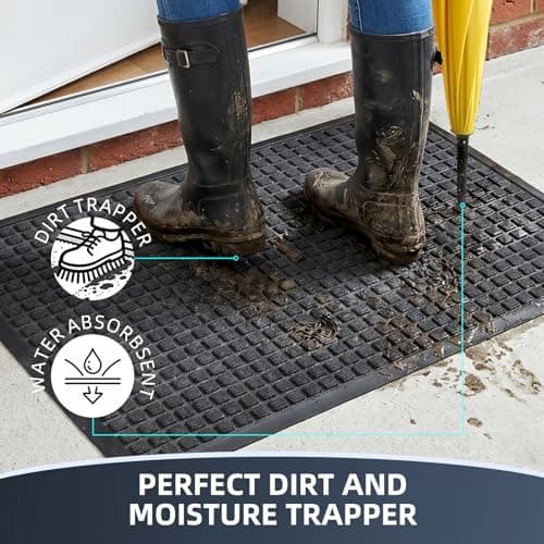 WELDUN Front Door Mat Outside Entrance, Heavy Duty Waterproof Doormat for Indoor/Outdoor, Dirt Trapper with Non-Slip Rubber Backing, Low Profile Easy Clean, Stain & Fade Resistant 29.5"x17", Grey — view 2