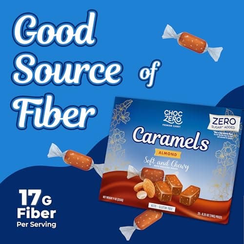 ChocZero Almond Caramels, Sugar Free Caramel Candy with Roasted Almonds, No Sugar Alcohols, Keto, Low Carb, High Fiber, 9 oz Box — view 4