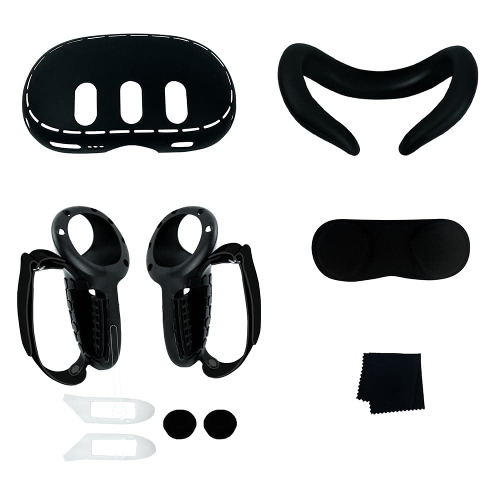 BeisDirect Accesorios de cubierta de silicona VR para Meta Quest 3, juego 10 en 1 de silicona VR, almohadilla de cubierta facial con tapa de lente, cubierta de agarre para controlador con apertura de