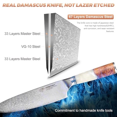 Damascus Chef Knife 8 Inch, 67-Layer Japanese Kitchen Knives Sharp VG-10 High Carbon Stainless Steel with Ergonomic Pakkawood Handles, Elegant Gift Box Packaging for Home and Kitchen — view 3