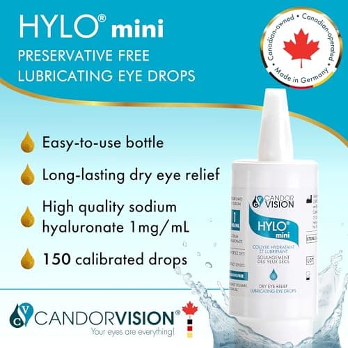 CandorVision HYLO® mini Preservative-Free Lubricating Eye Drops (150 Drops, 5ml), Immediate Long-lasting Dry Eye Relief, High Quality Sodium Hyaluronate, 6-Month Sterility, Contact Lens Compatible