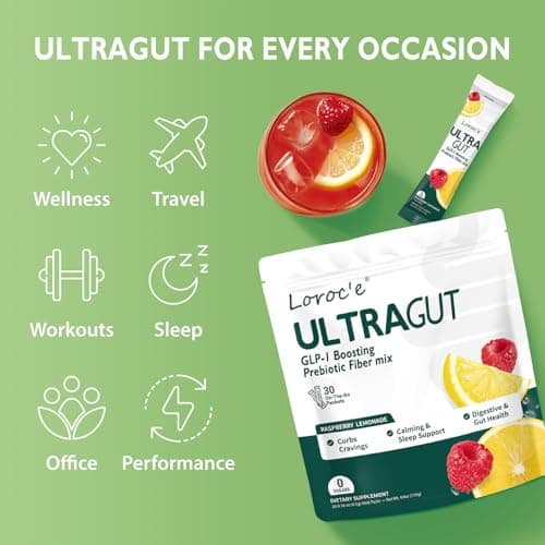 UltraGut GLP-1 Booster Fiber Mix Drink, Cortisol Reducer & Sleep Aid, for Weight Loss & Gut Health - with Prebiotics, Magnesium Glycinate, L-Theanine, Ashwagandha, Vitamin D, No Sugar, 30 Servings — view 4