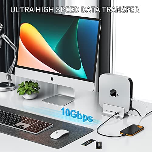 USB C Hub, Minisopuru Mac mini Dock Support M.2 NVMe/SATA SSD, 5 in 1 Stand & Docking Station Accessories with 2 USB C 10Gbps Data, TF& SD, M.2 SSD(Not Included) — view 3