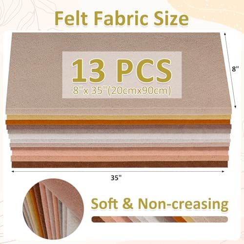 XSEINO 13 Rolls 8"x35" 1.4mm Thick Soft Felt Fabric Sheet 13 Assorted Light Brown Series Colors Felt Pack for DIY Craft Sewing Squares Nonwoven Patchwork — view 2