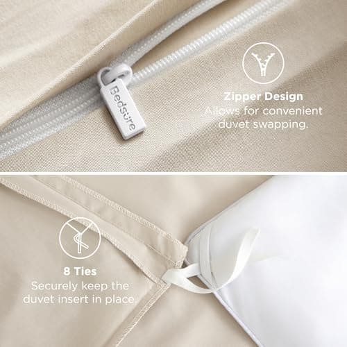 Bedsure Duvet Cover Queen Size, Double Brushed Bedding Set, Light Beige — view 5