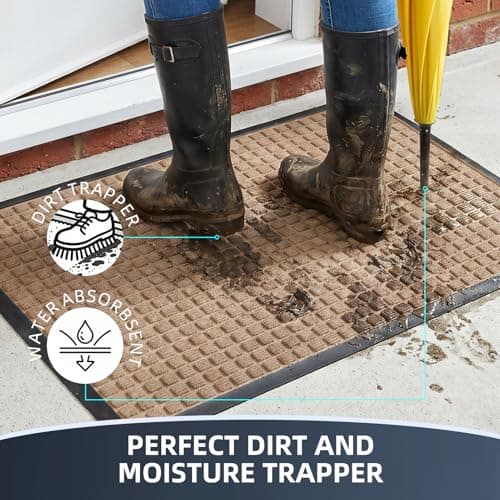 WELDUN Front Door Mat Outside Entrance, Heavy Duty Waterproof Doormat for Indoor/Outdoor, Dirt Trapper with Non-Slip Rubber Backing, Low Profile Easy Clean, Stain & Fade Resistant 29.5"x17", Beige