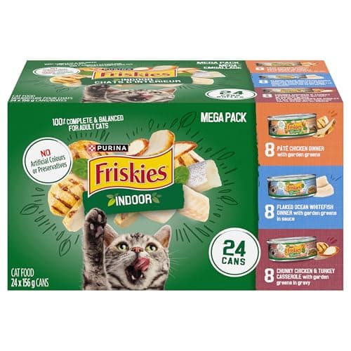 Friskies Indoor Wet Cat Food, Variety Pack 3 Flavours - 156 g Can (24 Pack)
