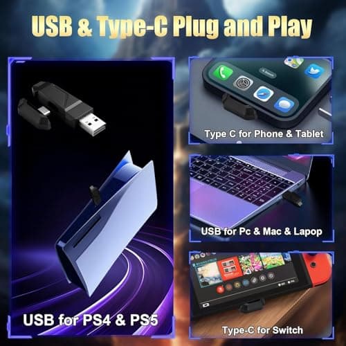 2.4GHz Wireless Gaming Headsets for PS5/PS4/Switch, New RGB Bluetooth 5.4 Noise Cancelling Gaming Headphones with 7.1 Surround Sound, 40mm Drivers, 276g Ultraligero, Memory Foam, 40Hrs Audífonos Gamer — view 5