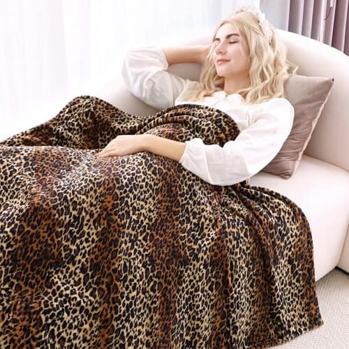 MIBOI Leopard Print Blanket Throw, Soft Cozy Fleece Cheetah Print Blanket for Couch Bed Travel Room Decor, Brown 40''x60'' — view 5